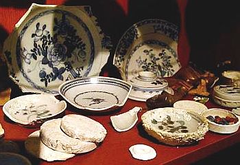 Image: Pieces of broken porcelain ware are used as reference to identifying items found at shipwrecks."
