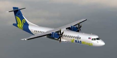 Afbeelding: Een Fokker 50 in de kleuren van MASwings"