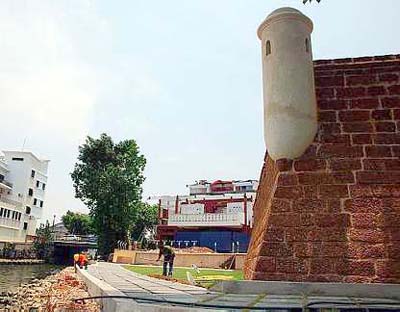 Image: Massive: Another view of restoration work on Middleburg Bastion."
