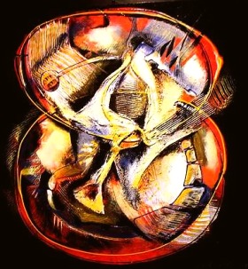 Image: Paintings (above and below) by Oetelaar on display at the museum."