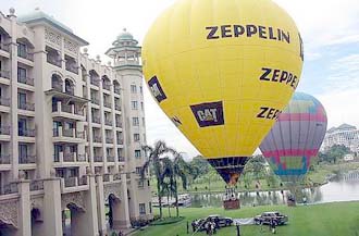 Image: Two hot-air balloons that will be on show at the Inaugural Putrajaya International Hot Air Balloon Fiesta this month at Precinct 2 being introduced to the media at the Palace of the Golden Horses Hotel in Seri Kembangan."