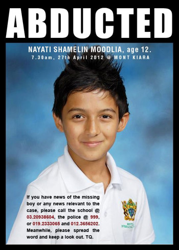 Afbeelding: Nayati Shamelin Moodliar, ontvoerd op weg naar school te Mont Kiara."