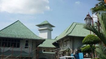 Afbeelding: Het oude groen geglazuurde pannendak van het paleis."